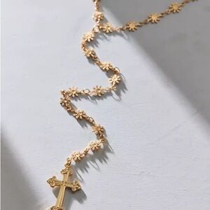 NWT Urban Outfitters Adelia Cross Pendant Lariat Necklace - Gold